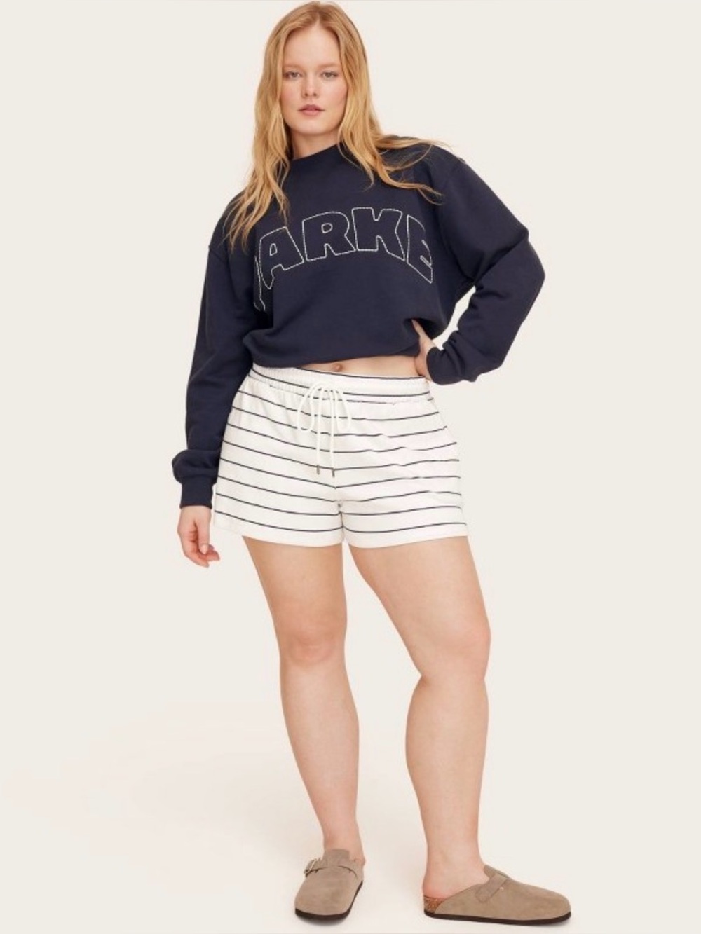 PARKE x target White & navy Striped shorts